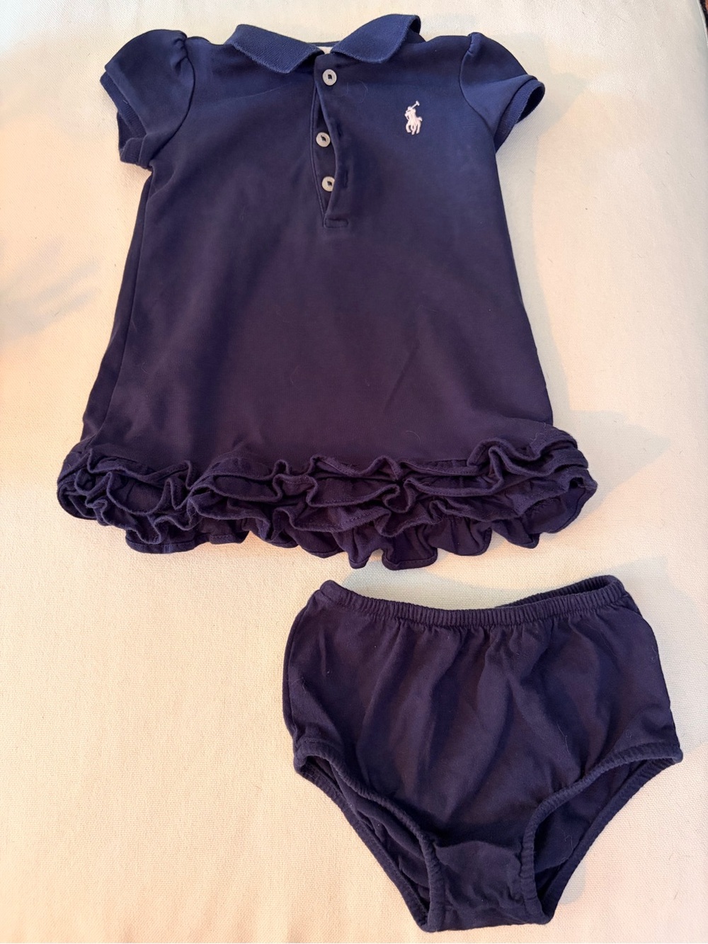Ralph Lauren baby 6m Navy Polo Dress with Ruffle Hem and Matching Bloomers